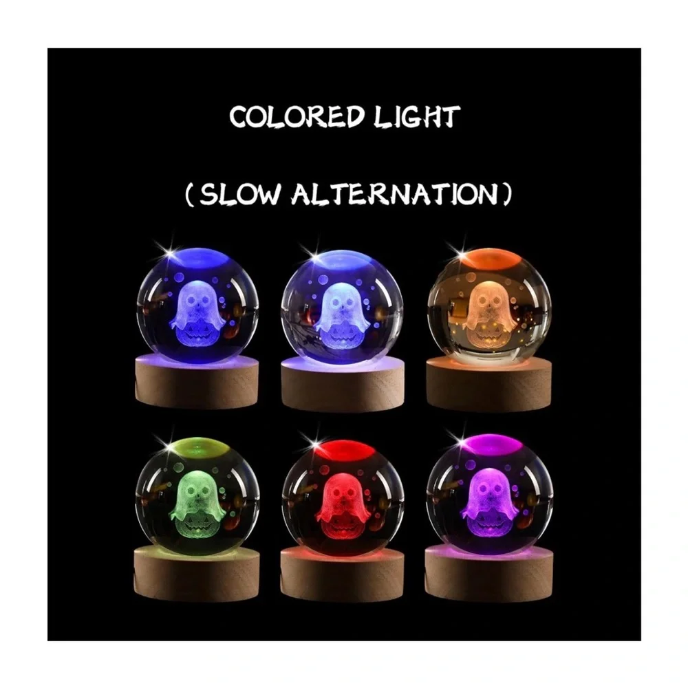 Crystal Pumpkin Ghost Ball Night Light Halloween Light Rechargeable USB Decor - Picture 4 of 6